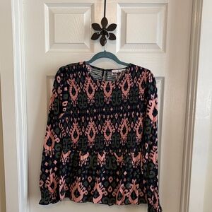 Michelle McDowell Fringe With Benefits Stevie Blush Navy Green Patterned Top NWT